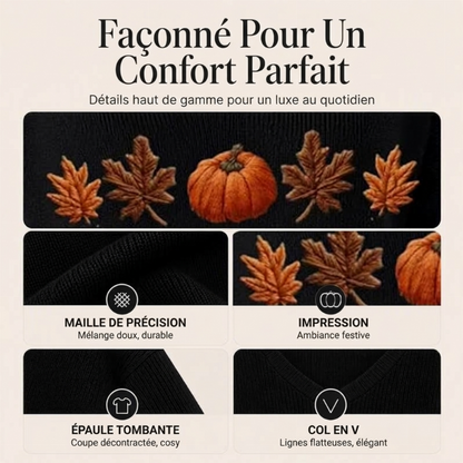 Haut à manches longues col V imprimé citrouille pour femmes