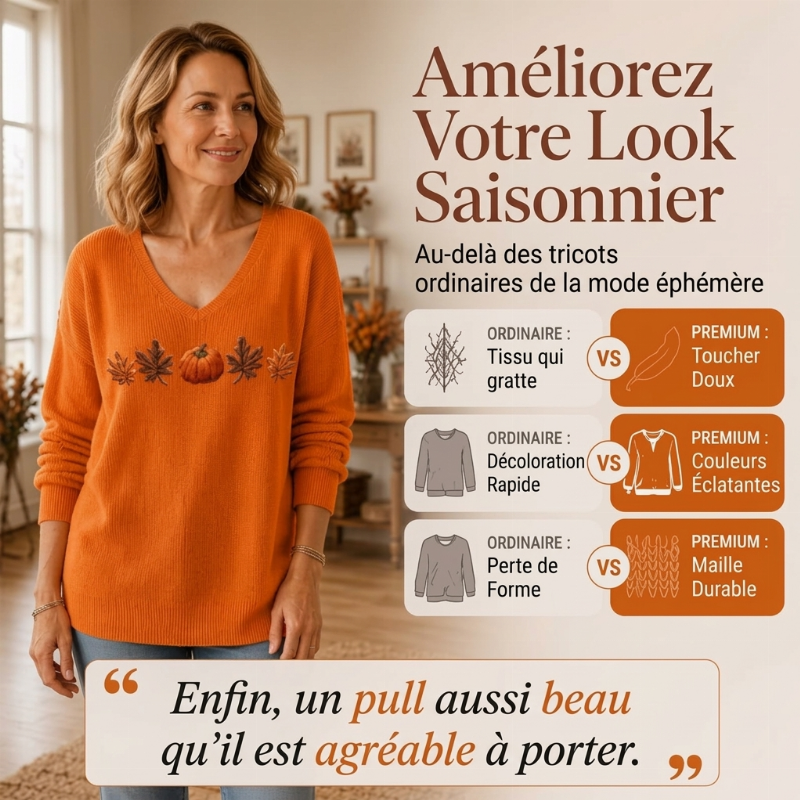 Haut à manches longues col V imprimé citrouille pour femmes