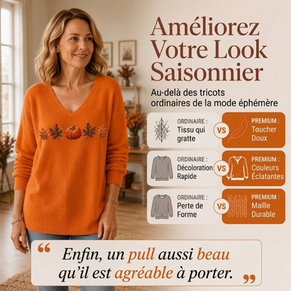 Haut à manches longues col V imprimé citrouille pour femmes
