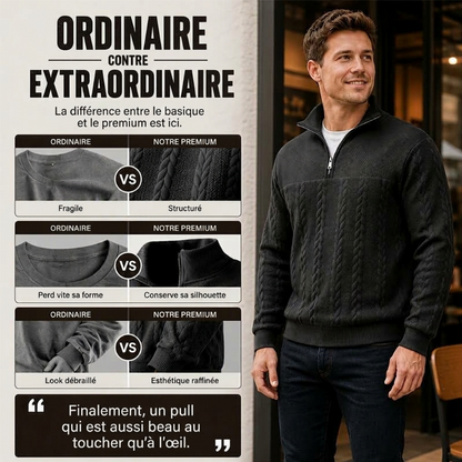 Sweat-shirt décontracté pour homme à demi-zip et motif jacquard