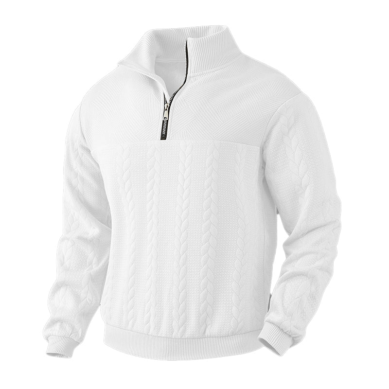 Sweat-shirt décontracté pour homme à demi-zip et motif jacquard