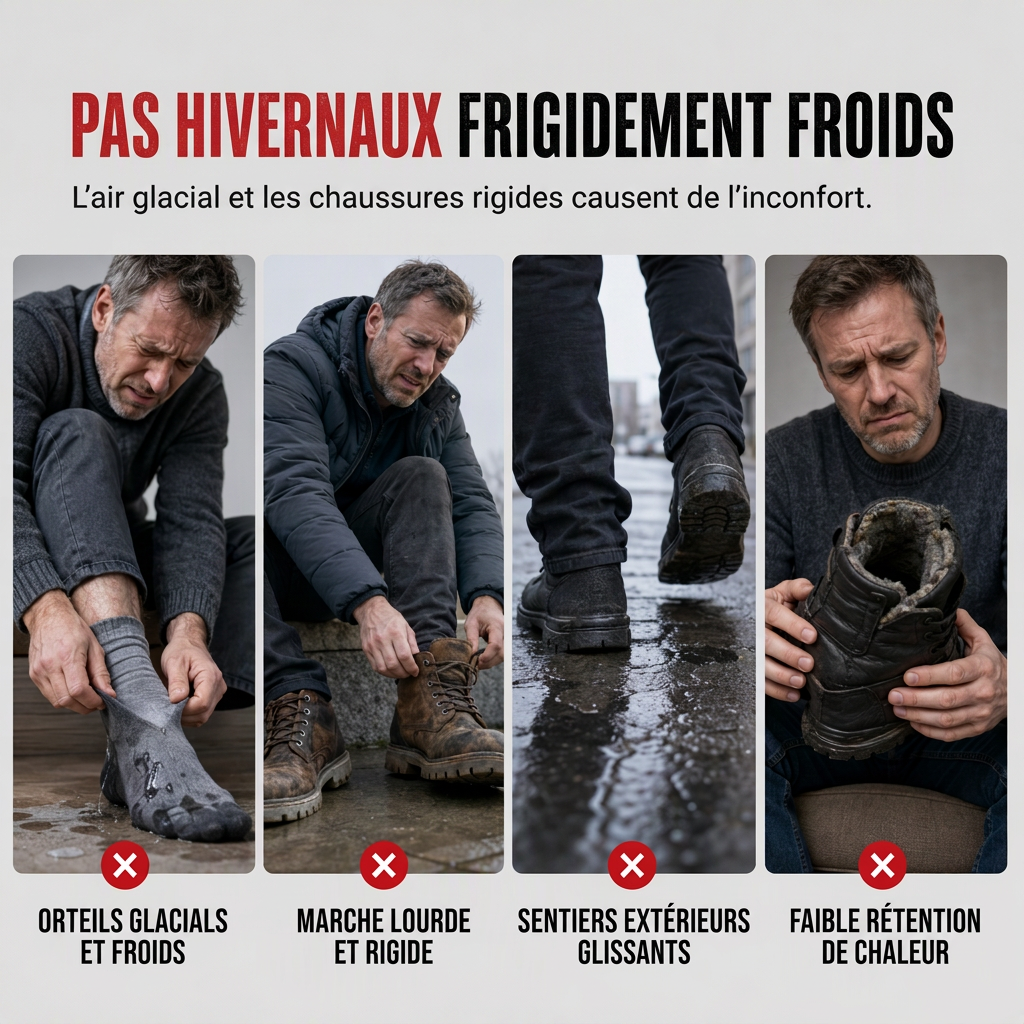 Chaussures d'hiver imperméables pour hommes, doublées de polaire, à enfiler, à semelle souple antidérapante, chaussures décontractées chaudes en coton pour personnes âgées