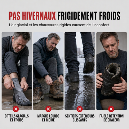 Chaussures d'hiver imperméables pour hommes, doublées de polaire, à enfiler, à semelle souple antidérapante, chaussures décontractées chaudes en coton pour personnes âgées