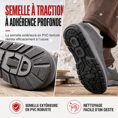Chaussures d'hiver imperméables pour hommes, doublées de polaire, à enfiler, à semelle souple antidérapante, chaussures décontractées chaudes en coton pour personnes âgées
