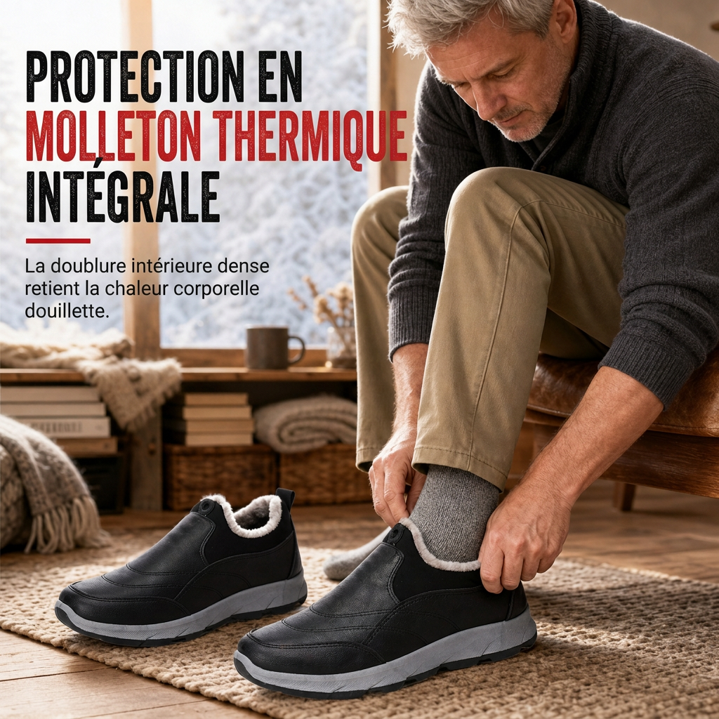 Chaussures d'hiver imperméables pour hommes, doublées de polaire, à enfiler, à semelle souple antidérapante, chaussures décontractées chaudes en coton pour personnes âgées
