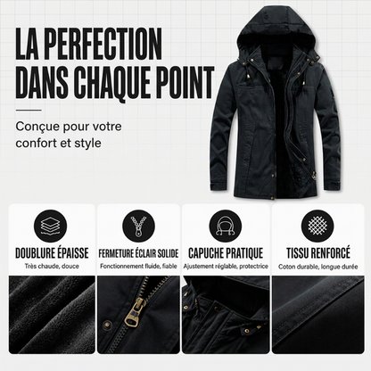 Veste utilitaire à capuche et doublure pelucheuse pour homme