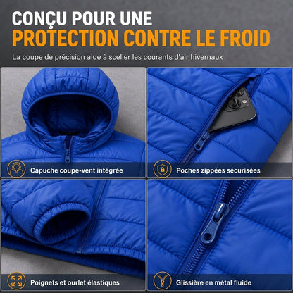 Manteau d'hiver court décontracté en coton matelassé à capuche et léger pour homme, grande taille