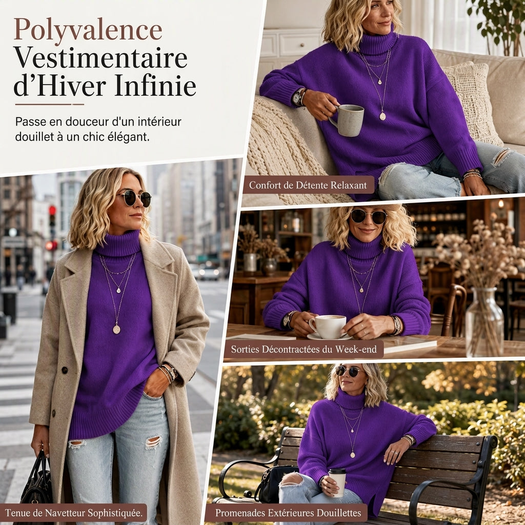 Pull en maille col roulé ample pour femme