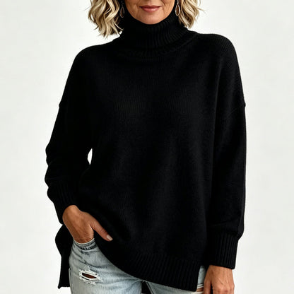 Pull en maille col roulé ample pour femme