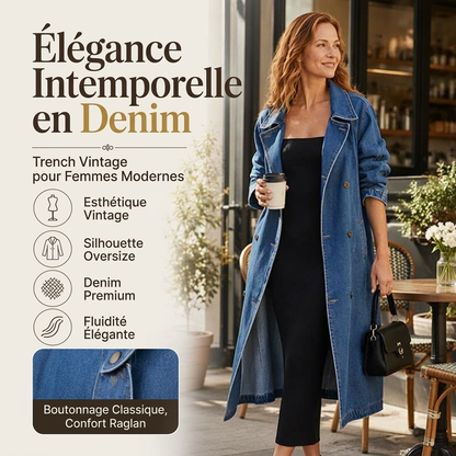 Manteau en denim long à double boutonnage pour femme