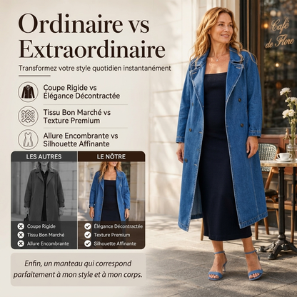 Manteau en denim long à double boutonnage pour femme