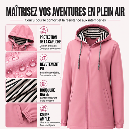 Veste à capuche décontractée imperméable pour femme