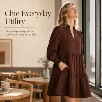 Mini-robe à volants superposés et col en V pour femme