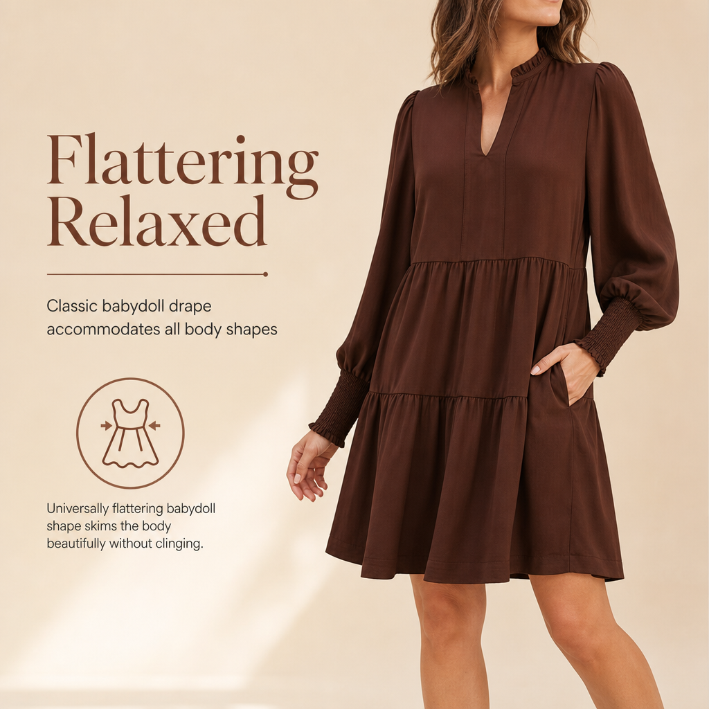 Mini-robe à volants superposés et col en V pour femme