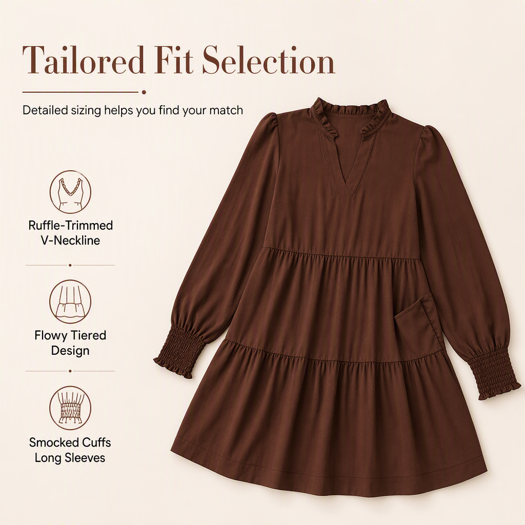 Mini-robe à volants superposés et col en V pour femme