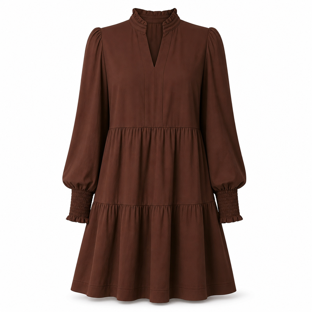 Mini-robe à volants superposés et col en V pour femme