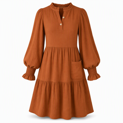 Mini-robe à volants superposés et col en V pour femme