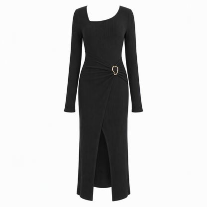 Robe longue en maille texturée unisexe pour femme, col irrégulier, automne-hiver