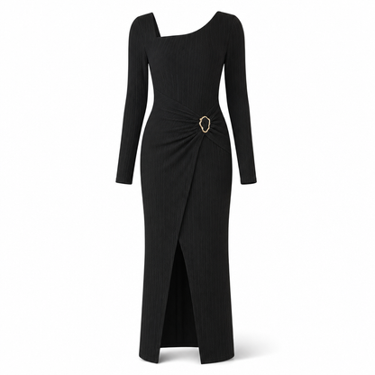 Robe longue en maille texturée unisexe pour femme, col irrégulier, automne-hiver