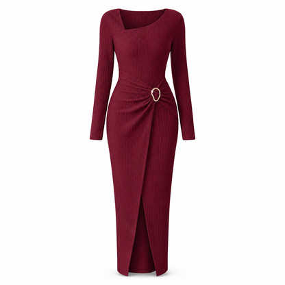 Robe longue en maille texturée unisexe pour femme, col irrégulier, automne-hiver