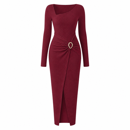Robe longue en maille texturée unisexe pour femme, col irrégulier, automne-hiver