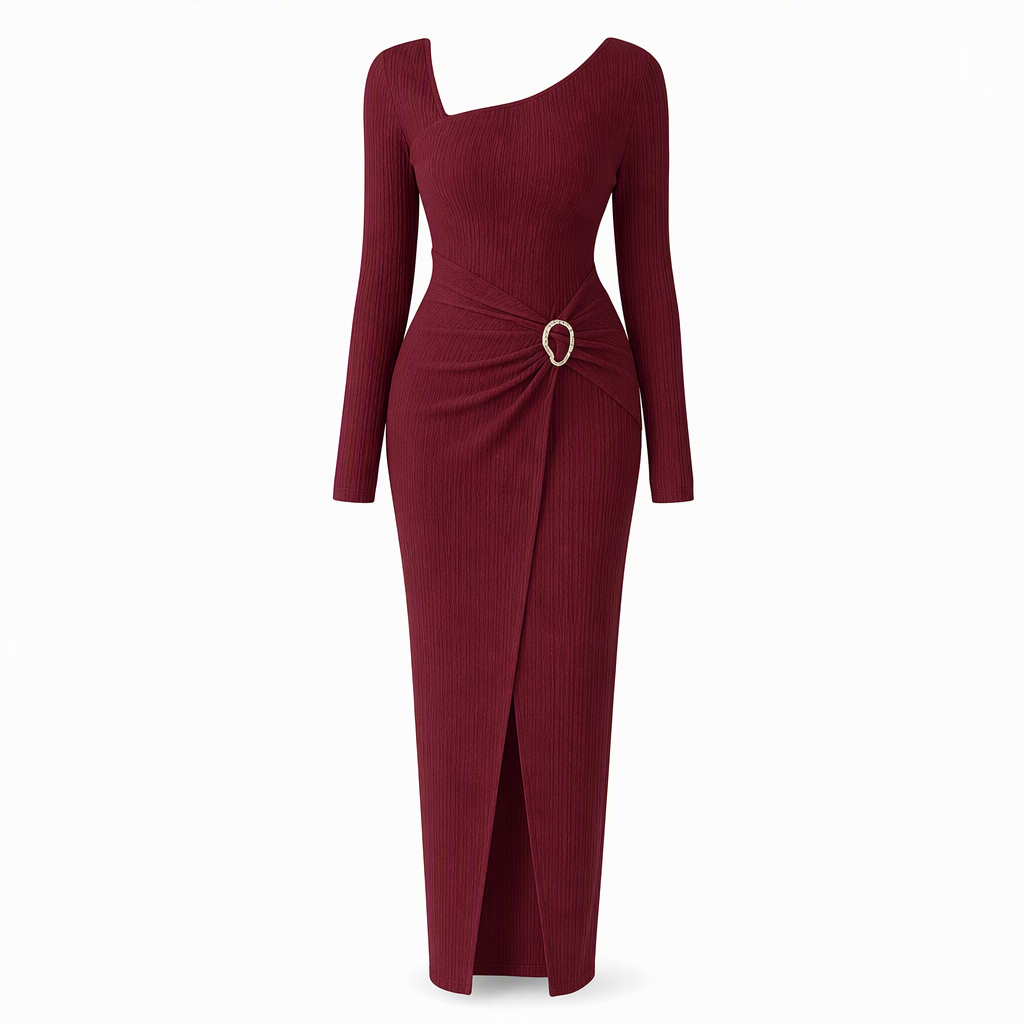 Robe longue en maille texturée unisexe pour femme, col irrégulier, automne-hiver