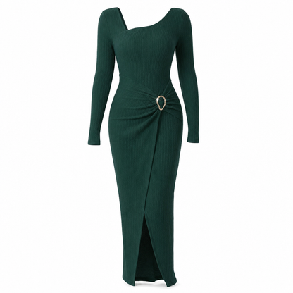 Robe longue en maille texturée unisexe pour femme, col irrégulier, automne-hiver
