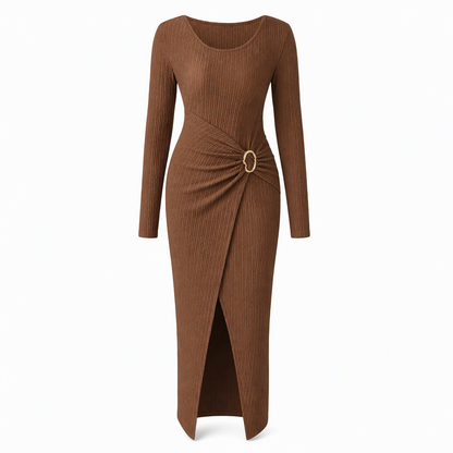 Robe longue en maille texturée unisexe pour femme, col irrégulier, automne-hiver