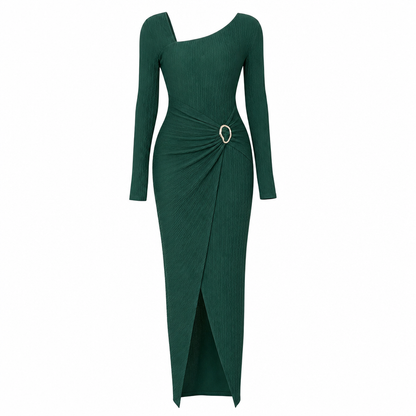 Robe longue en maille texturée unisexe pour femme, col irrégulier, automne-hiver