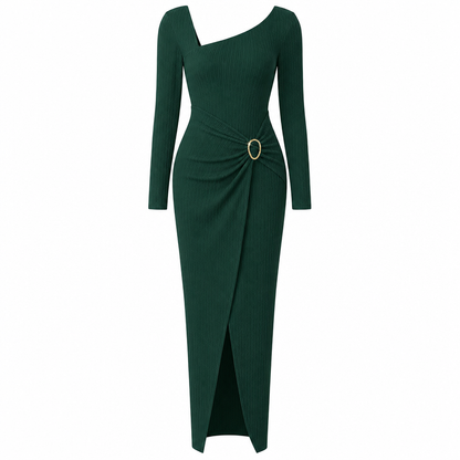 Robe longue en maille texturée unisexe pour femme, col irrégulier, automne-hiver