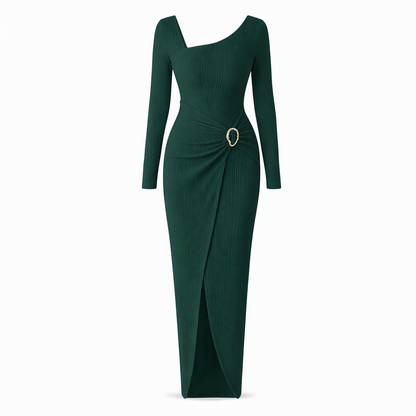Robe longue en maille texturée unisexe pour femme, col irrégulier, automne-hiver