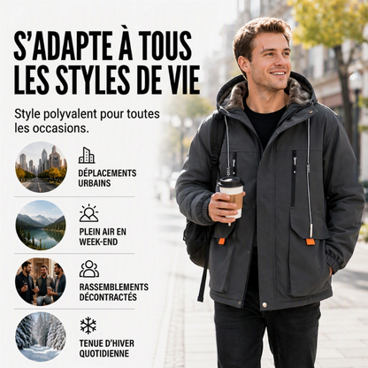 Parka à capuche pour homme, doublure en peluche