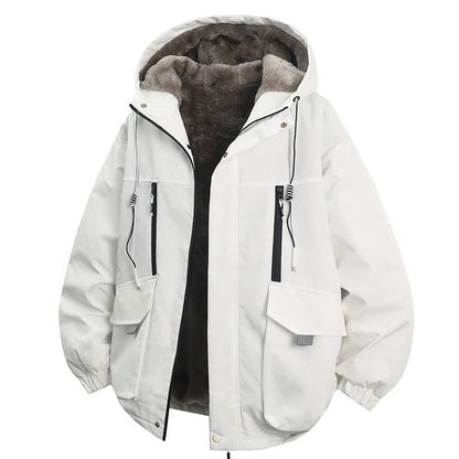 Parka à capuche pour homme, doublure en peluche