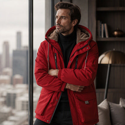 Parka à capuche pour homme, doublure en peluche