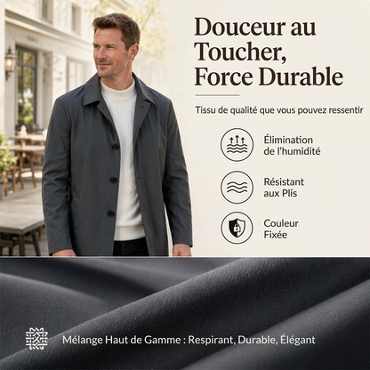 Manteau mi-long minimaliste pour homme à boutonnage simple