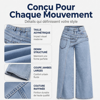 Jeans large à coupe asymétrique superposée tendance pour femmes
