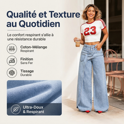 Jeans large à coupe asymétrique superposée tendance pour femmes