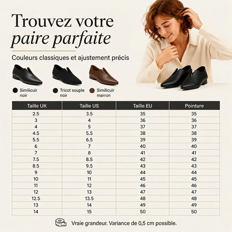 Chaussures plates élégantes pour femme, à bout pointu et découpe en V