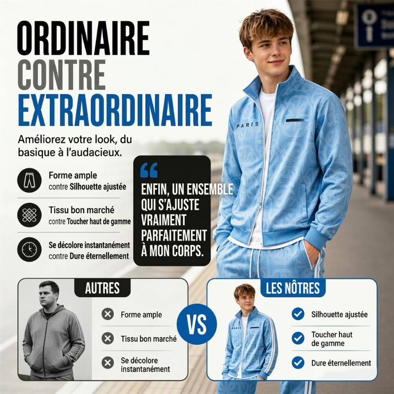 Ensemble veste à fermeture éclair complète et pantalon à imprimé géométrique pour homme