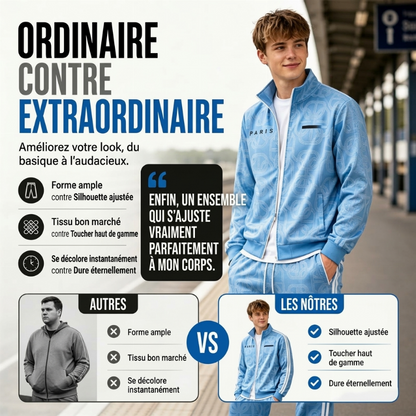 Ensemble veste à fermeture éclair complète et pantalon à imprimé géométrique pour homme
