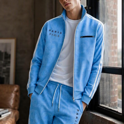 Ensemble veste à fermeture éclair complète et pantalon à imprimé géométrique pour homme