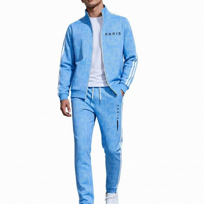 Ensemble veste à fermeture éclair complète et pantalon à imprimé géométrique pour homme