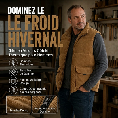 Gilet matelassé en velours côtelé épais pour homme