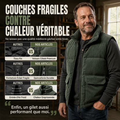 Gilet matelassé en velours côtelé épais pour homme