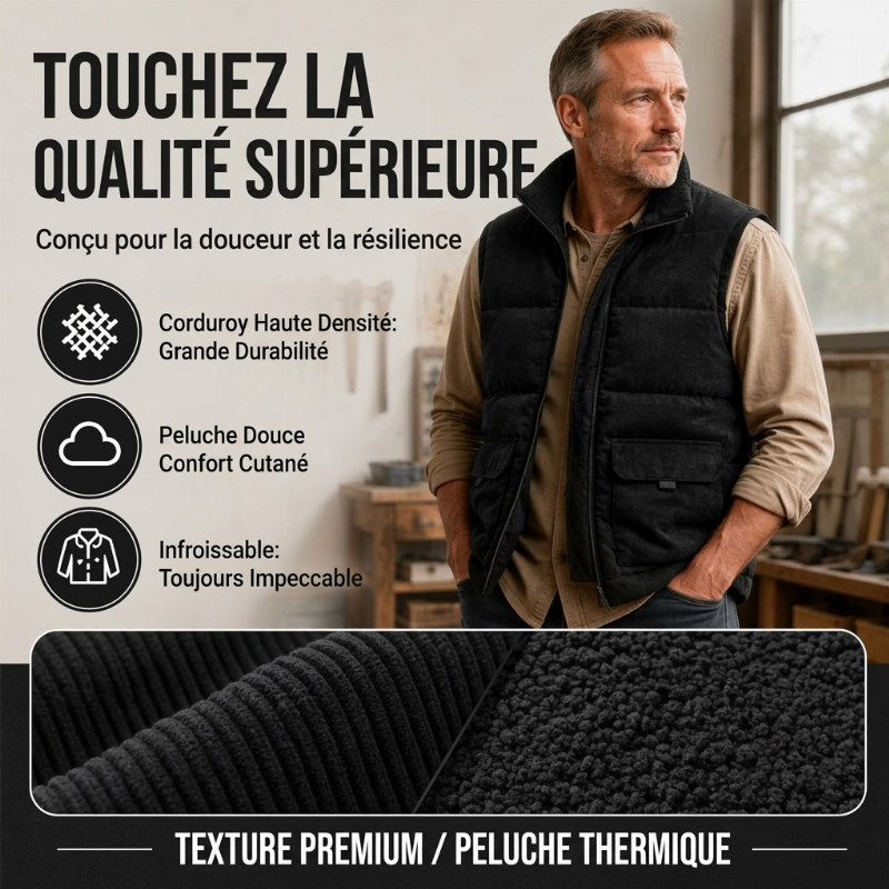 Gilet matelassé en velours côtelé épais pour homme