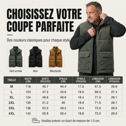 Gilet matelassé en velours côtelé épais pour homme