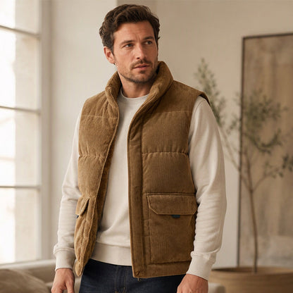 Gilet matelassé en velours côtelé épais pour homme