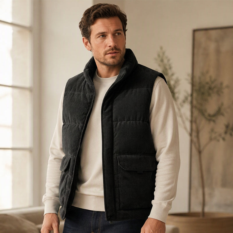 Gilet matelassé en velours côtelé épais pour homme