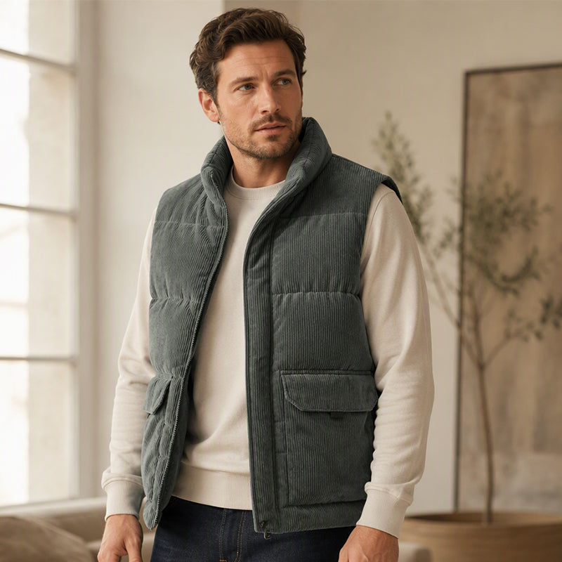 Gilet matelassé en velours côtelé épais pour homme