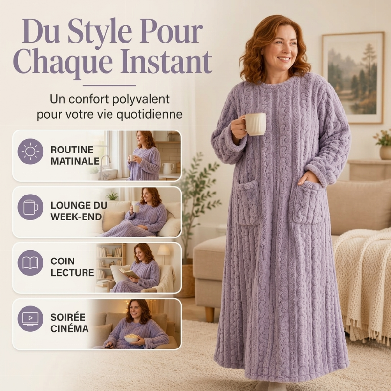 Robe de nuit longue et chaude en peluche pour femme